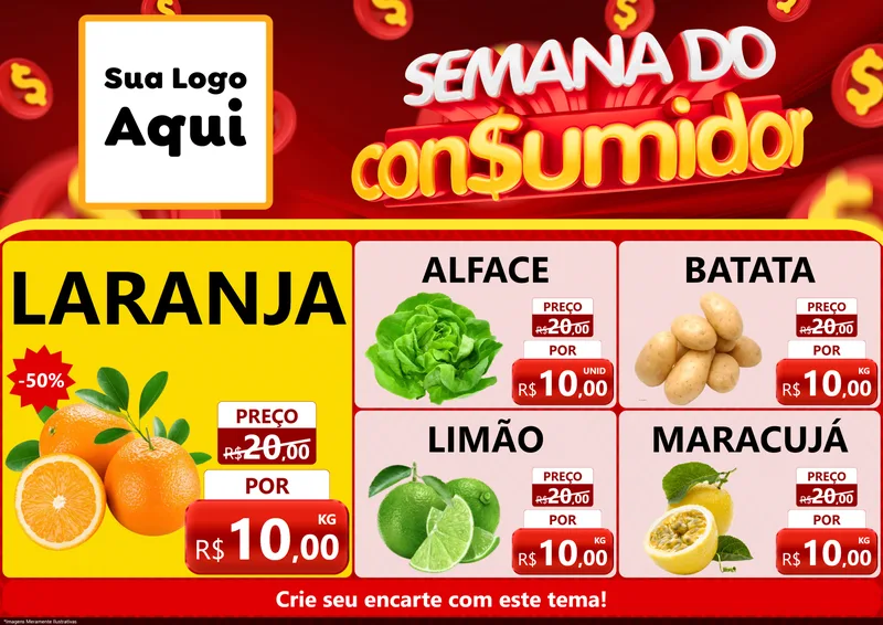 Modelo de Encarte para Encarte A4 Horizontal com o tema Semana do Consumidor para Hortifrúti