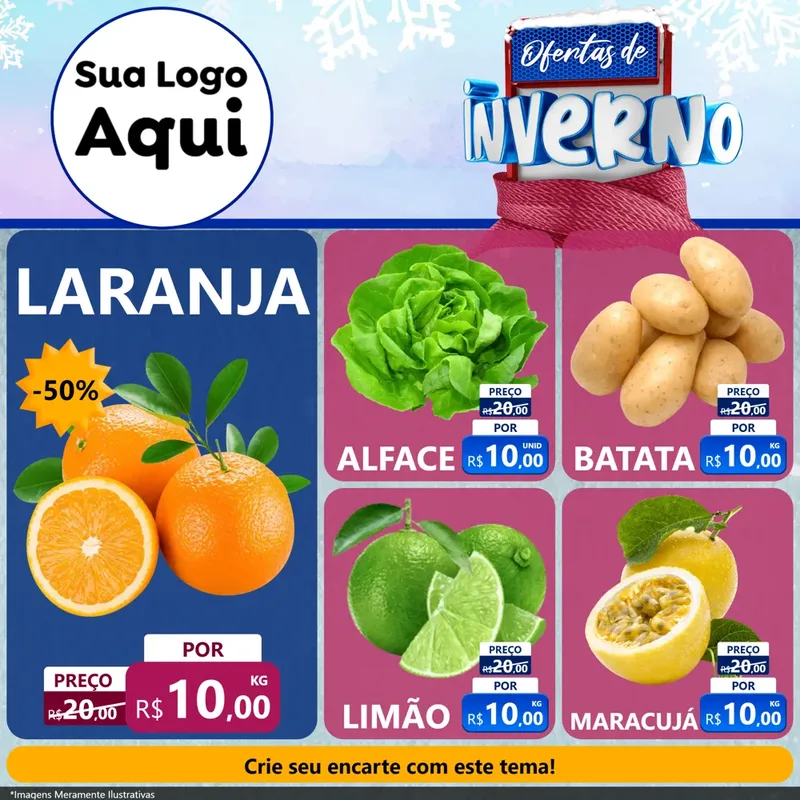Modelo de Rede Social para Feed Facebook com o tema Ofertas de Inverno para Hortifrúti
