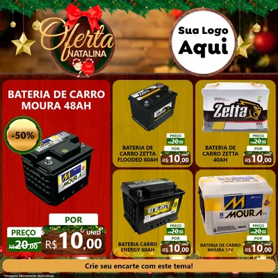 Modelo de Rede Social para Feed Facebook com o tema Ofertas Natalina para Baterias Elétricas