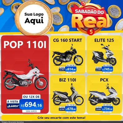 Modelo de Rede Social para Feed Facebook com o tema Sabadão do Real para Concessionaria de Motos