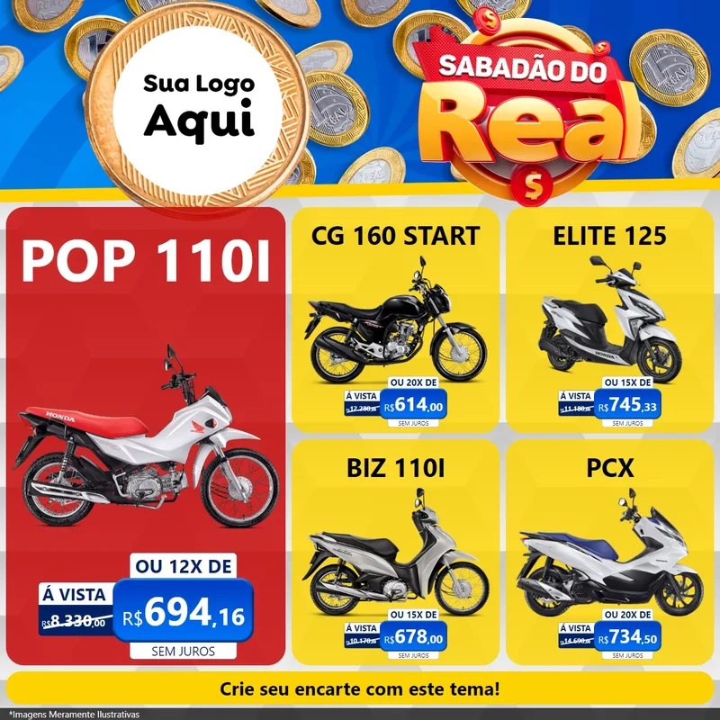 Modelo de Rede Social para Feed Facebook com o tema Sabadão do Real para Concessionaria de Motos