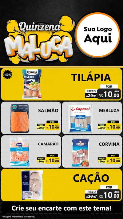 Modelo de TV para TV Vertical com o tema Quinzena Maluca para Peixaria