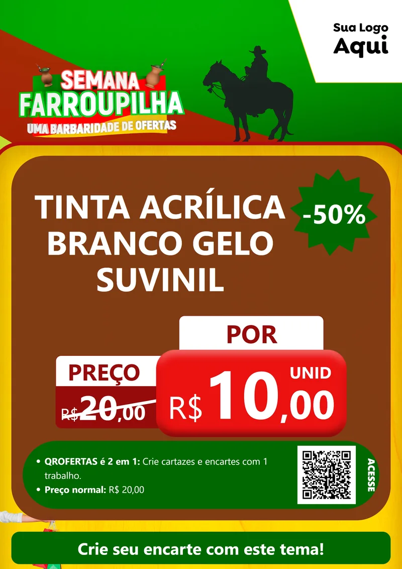 Modelo de Cartaz para Cartaz A4 Vertical com o tema Semana Farroupilha - Uma Barbaridade de Ofertas para Tintas e Ferramentas