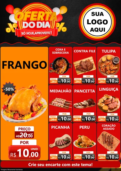 Modelo de Encarte para Encarte A4 Vertical com o tema Oferta do Dia - Só hoje, Aproveite! para Assados