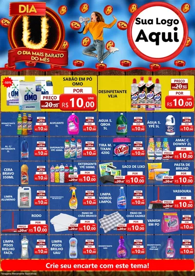Modelo de Encarte para Encarte A4 Vertical com o tema Dia U - O Dia Mais Barato Do Mês para Produtos de Limpeza