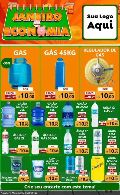 Modelo de Encarte para Encarte Grande com o tema Janeiro da Economia para Água e gás
