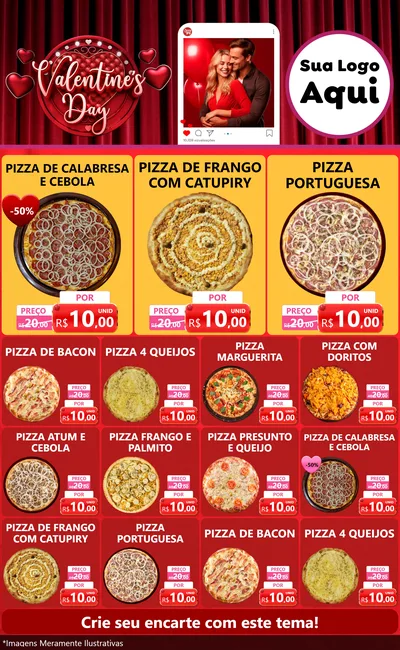Modelo de Encarte para Encarte Grande com o tema Valentine's Day para Pizzaria