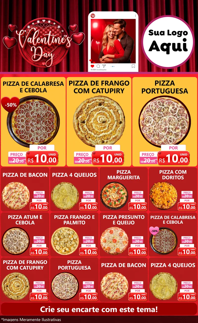 Modelo de Encarte para Encarte Grande com o tema Valentine's Day para Pizzaria