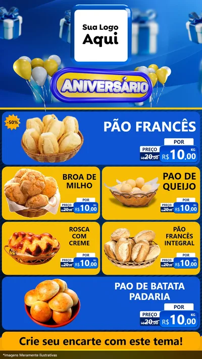 Modelo de TV para TV Vertical com o tema Aniversário para Padaria