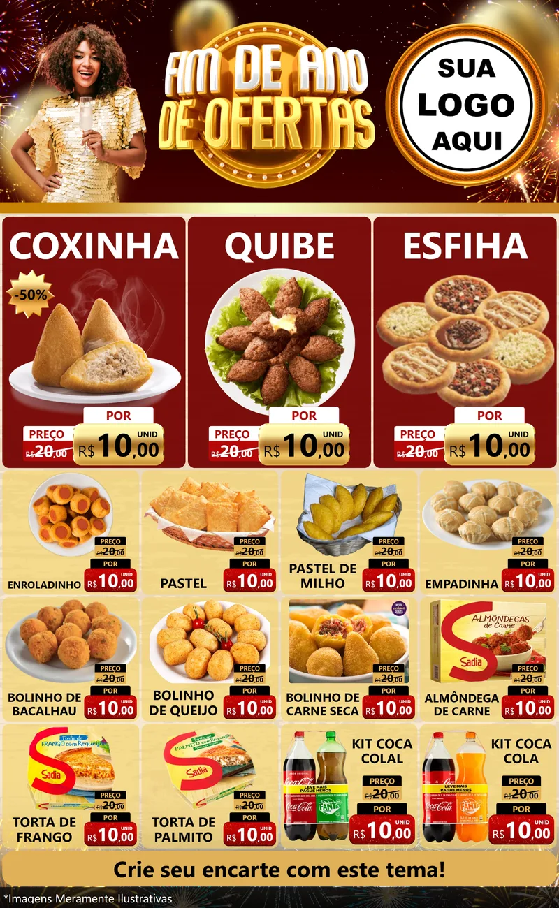 Modelo de Encarte para Encarte Grande com o tema Fim de Ano de Ofertas para Salgadaria