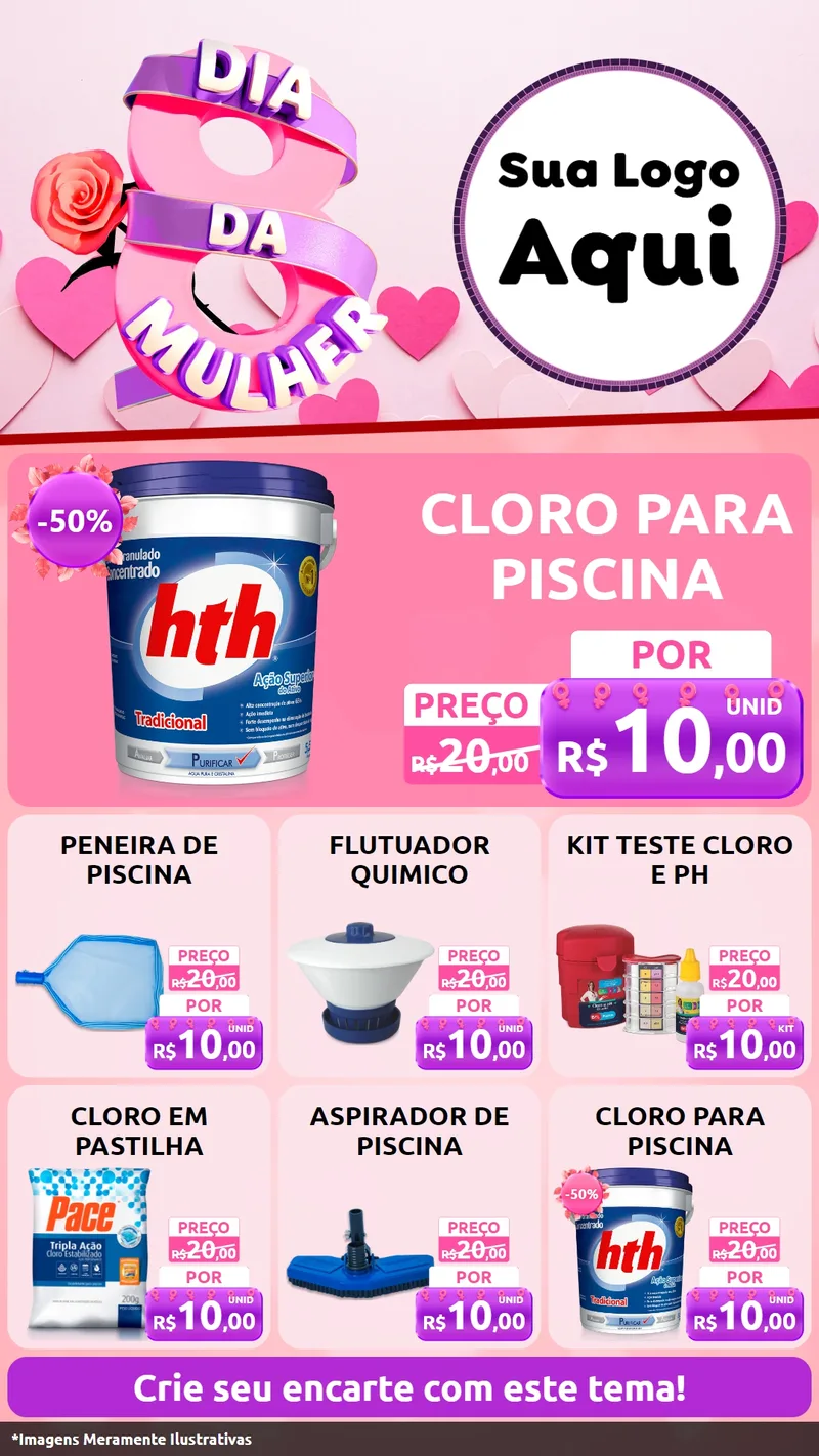 Modelo de Rede Social para Stories com o tema Dia da Mulher para Produtos para Piscina