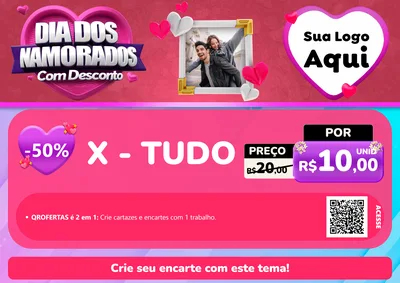 Modelo de Cartaz para Cartaz A4 Horizontal com o tema Dia Dos Namorados Com Desconto para Hamburgueria