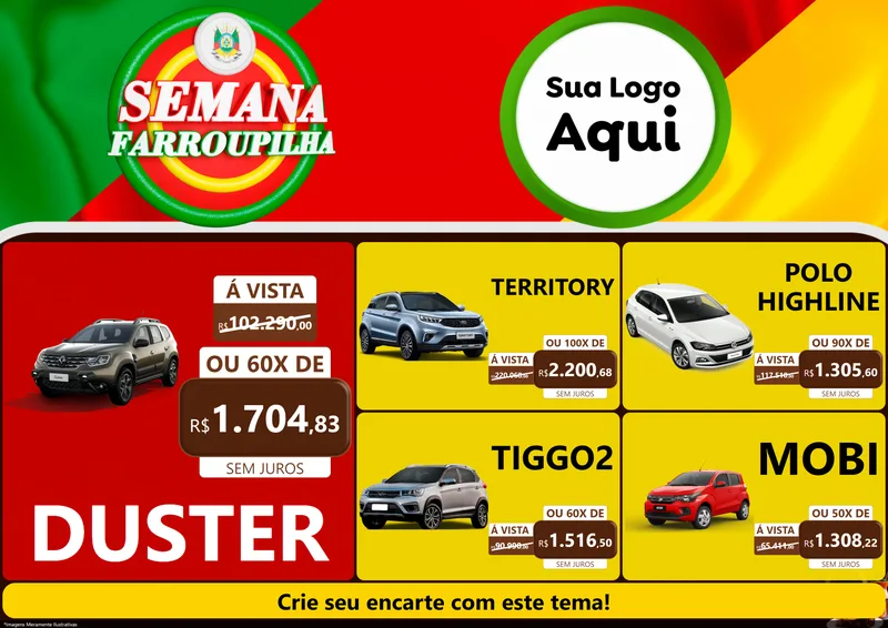 Modelo de Encarte para Encarte A4 Horizontal com o tema Semana Farroupilha para Concessionaria de Carros