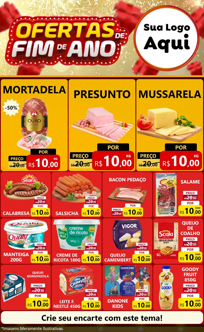 Modelo de Encarte para Encarte Grande com o tema Ofertas de Fim de Ano para Frios e Laticínios
