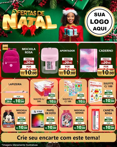 Modelo de Rede Social para Feed Instagram com o tema Ofertas de Natal para Papelaria