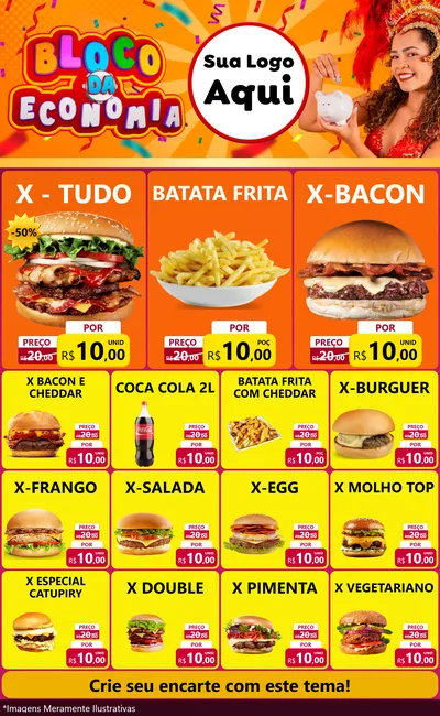 Modelo de Encarte para Encarte Grande com o tema Bloco da Economia para Hamburgueria