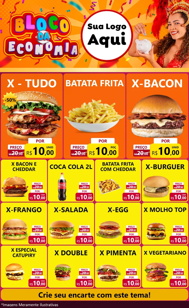 Modelo de Encarte para Encarte Grande com o tema Bloco da Economia para Hamburgueria