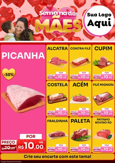 Modelo de Encarte para Encarte A4 Vertical com o tema Semana Das Mães para Açougue