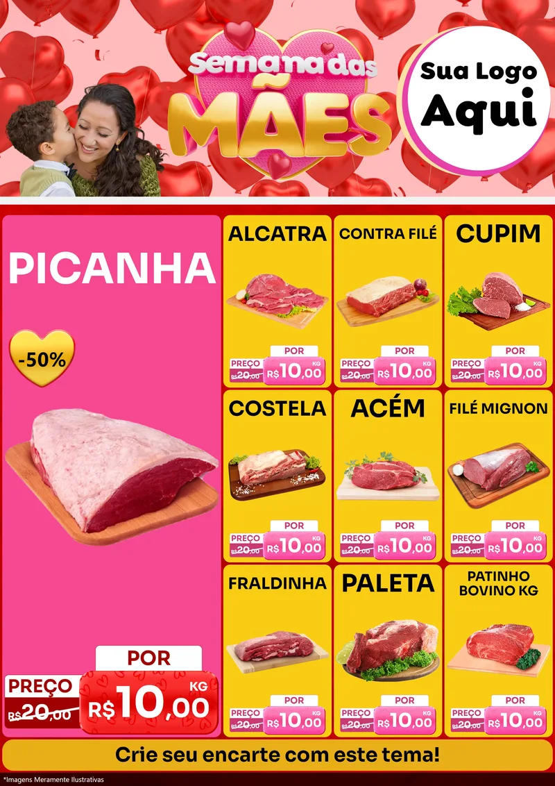 Modelo de Encarte para Encarte A4 Vertical com o tema Semana Das Mães para Açougue