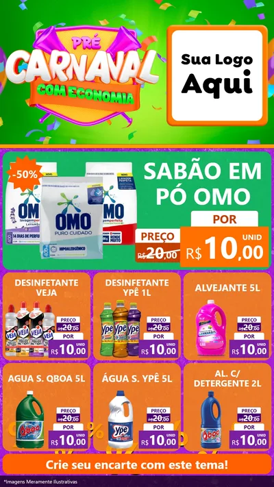 Modelo de Rede Social para Stories com o tema Pré-Carnaval Com Economia para Produtos de Limpeza