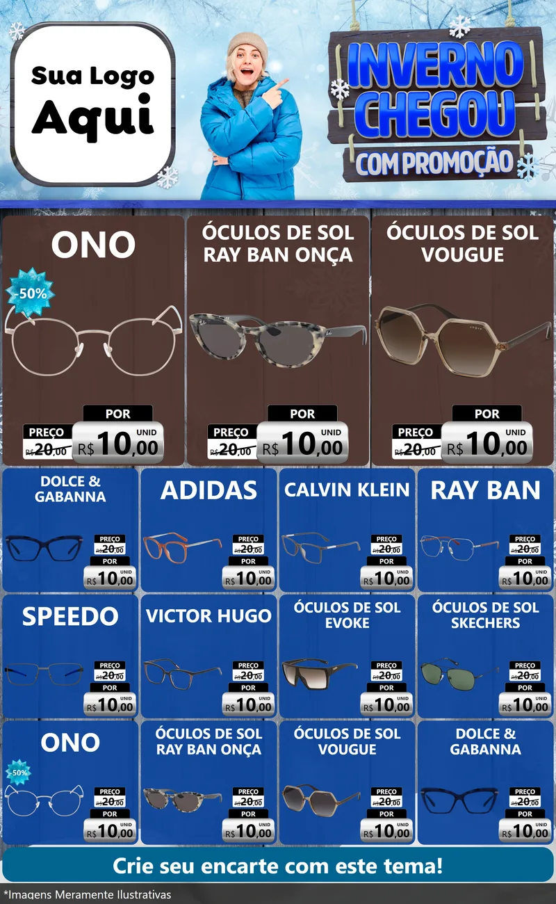 Modelo de Encarte para Encarte Grande com o tema Inverno Chegou Com Promoção para Óticas