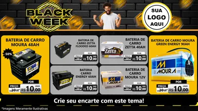 Modelo de TV para TV Horizontal com o tema Black Week para Baterias Elétricas