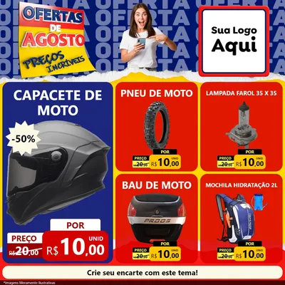 Modelo de Rede Social para Feed Facebook com o tema Ofertas de Agosto - Preços Incríveis para Moto peças