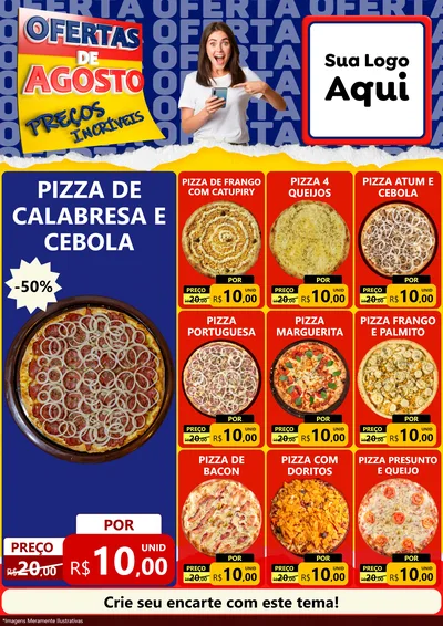 Modelo de Encarte para Encarte A4 Vertical com o tema Ofertas de Agosto - Preços Incríveis para Pizzaria