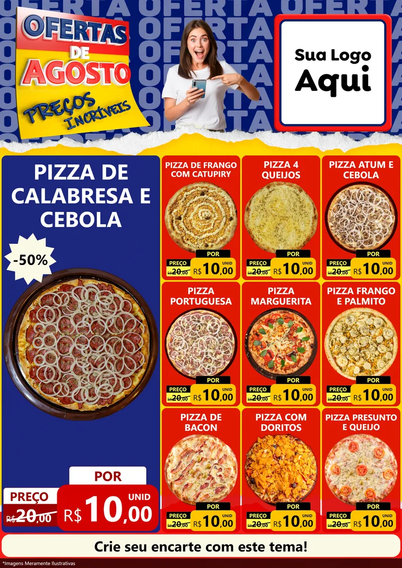 Modelo de Encarte para Encarte A4 Vertical com o tema Ofertas de Agosto - Preços Incríveis para Pizzaria