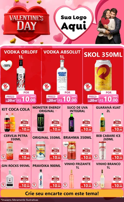 Modelo de Encarte para Encarte Grande com o tema Valentine's Day para Distribuidora de bebidas