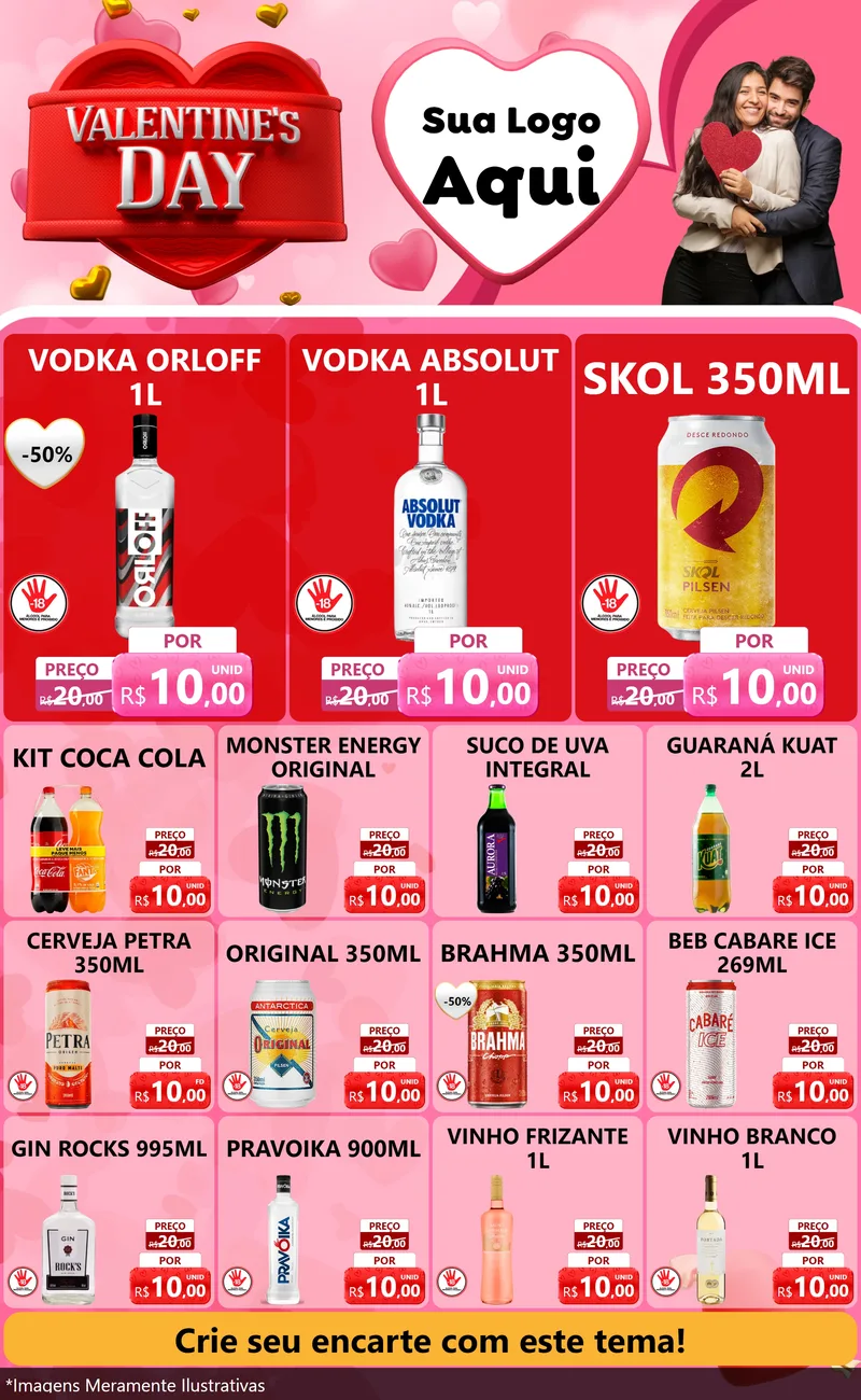 Modelo de Encarte para Encarte Grande com o tema Valentine's Day para Distribuidora de bebidas