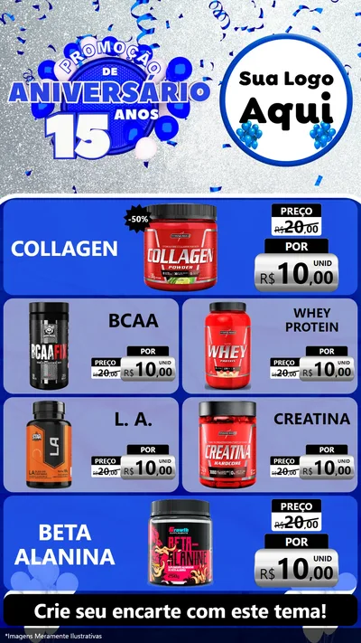 Modelo de TV para TV Vertical com o tema Promoção de Aniversário - 15 Anos para Suplementos alimentares