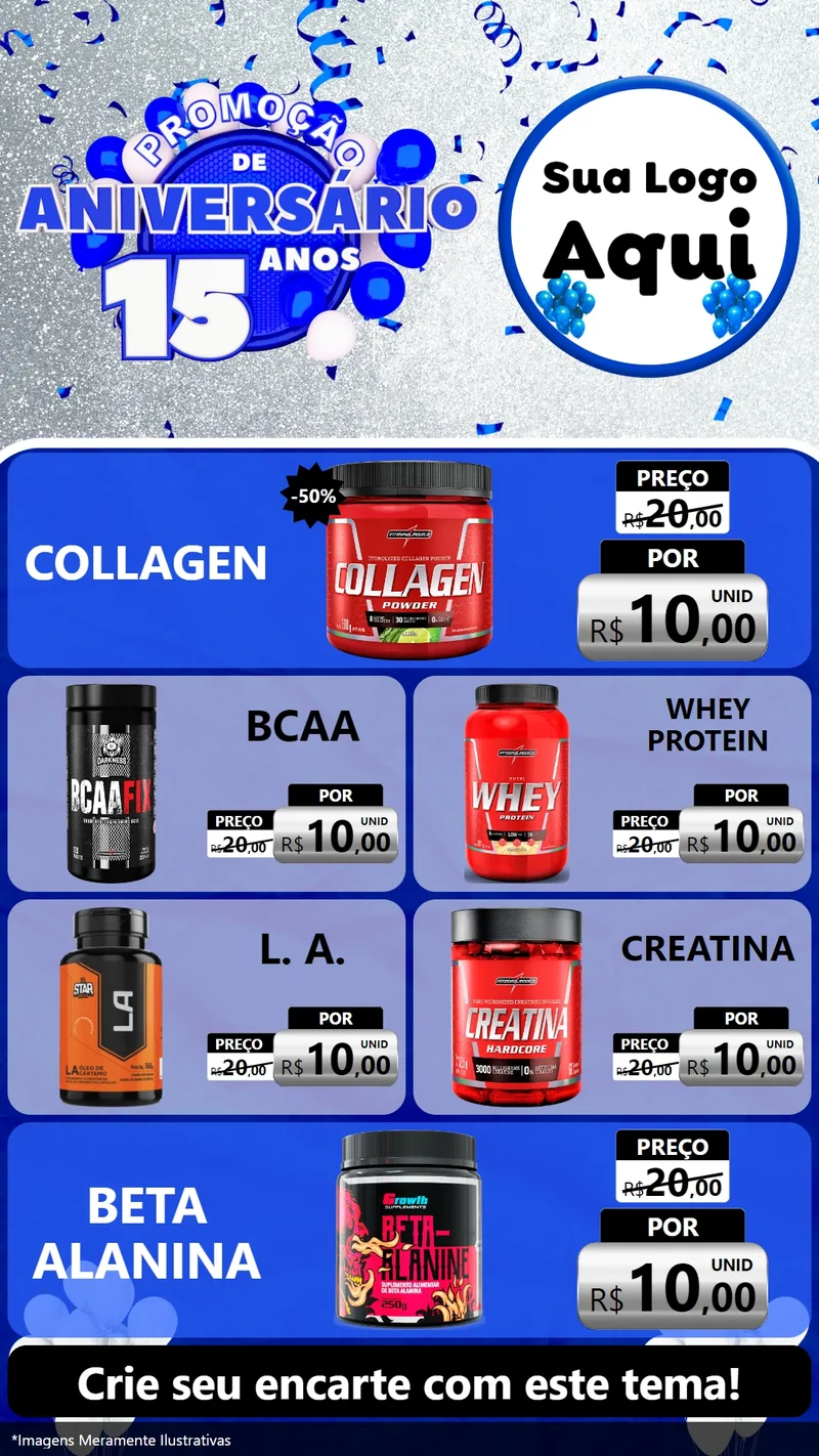 Modelo de TV para TV Vertical com o tema Promoção de Aniversário - 15 Anos para Suplementos alimentares