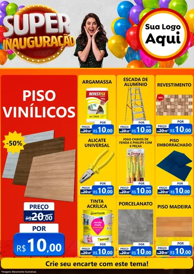Modelo de Encarte para Encarte A4 Vertical com o tema Super Inauguração para Material para Construção