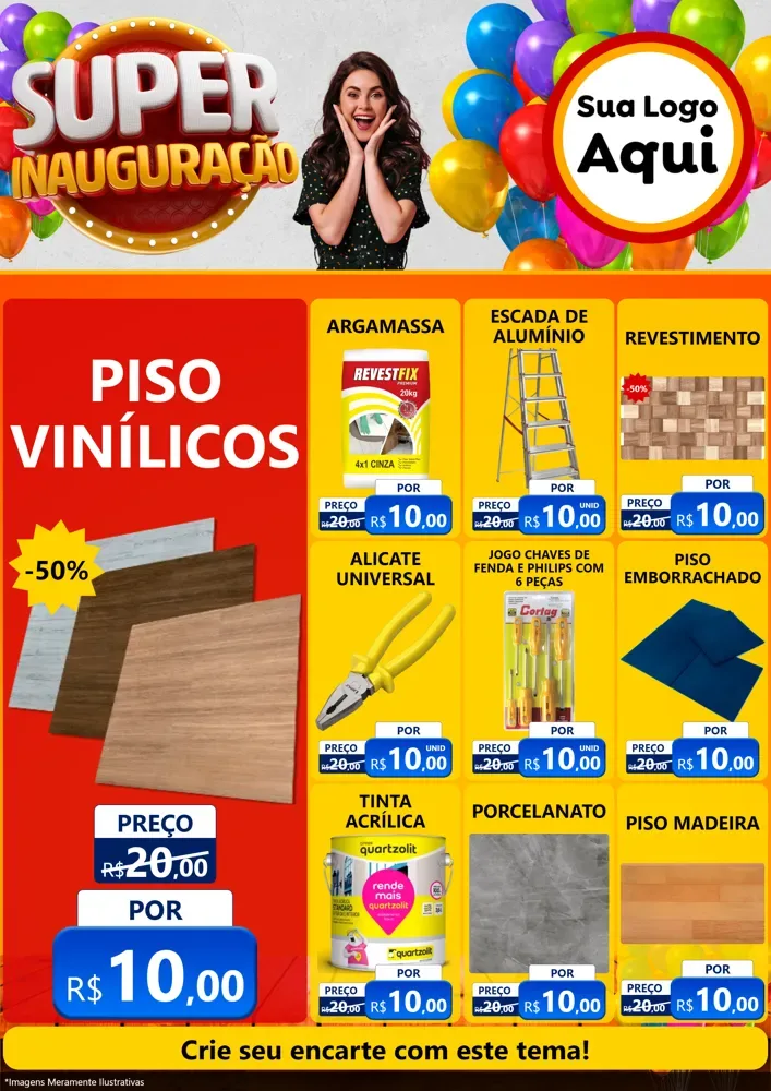 Modelo de Encarte para Encarte A4 Vertical com o tema Super Inauguração para Material para Construção