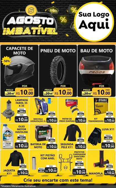 Modelo de Encarte para Encarte Grande com o tema Agosto Imbatível para Moto peças