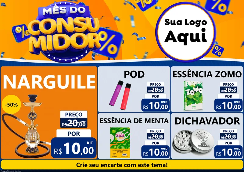 Modelo de Encarte para Encarte A4 Horizontal com o tema Mês do Consumidor para Tabacaria
