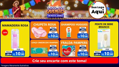 Modelo de TV para TV Horizontal com o tema Descontos Quentes de Festa Junina para Bebês