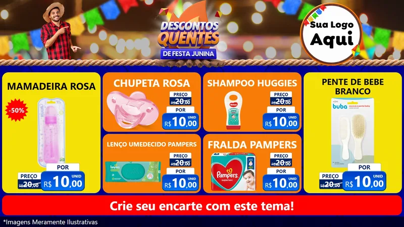Modelo de TV para TV Horizontal com o tema Descontos Quentes de Festa Junina para Bebês
