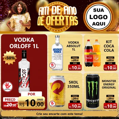 Modelo de Rede Social para Feed Facebook com o tema Fim de Ano de Ofertas para Distribuidora de bebidas