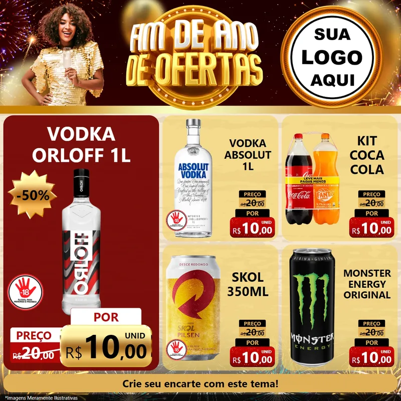 Modelo de Rede Social para Feed Facebook com o tema Fim de Ano de Ofertas para Distribuidora de bebidas