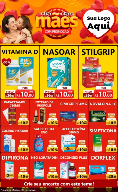 Modelo de Encarte para Encarte Grande com o tema Dia das Mães com Promoção para Farmácia