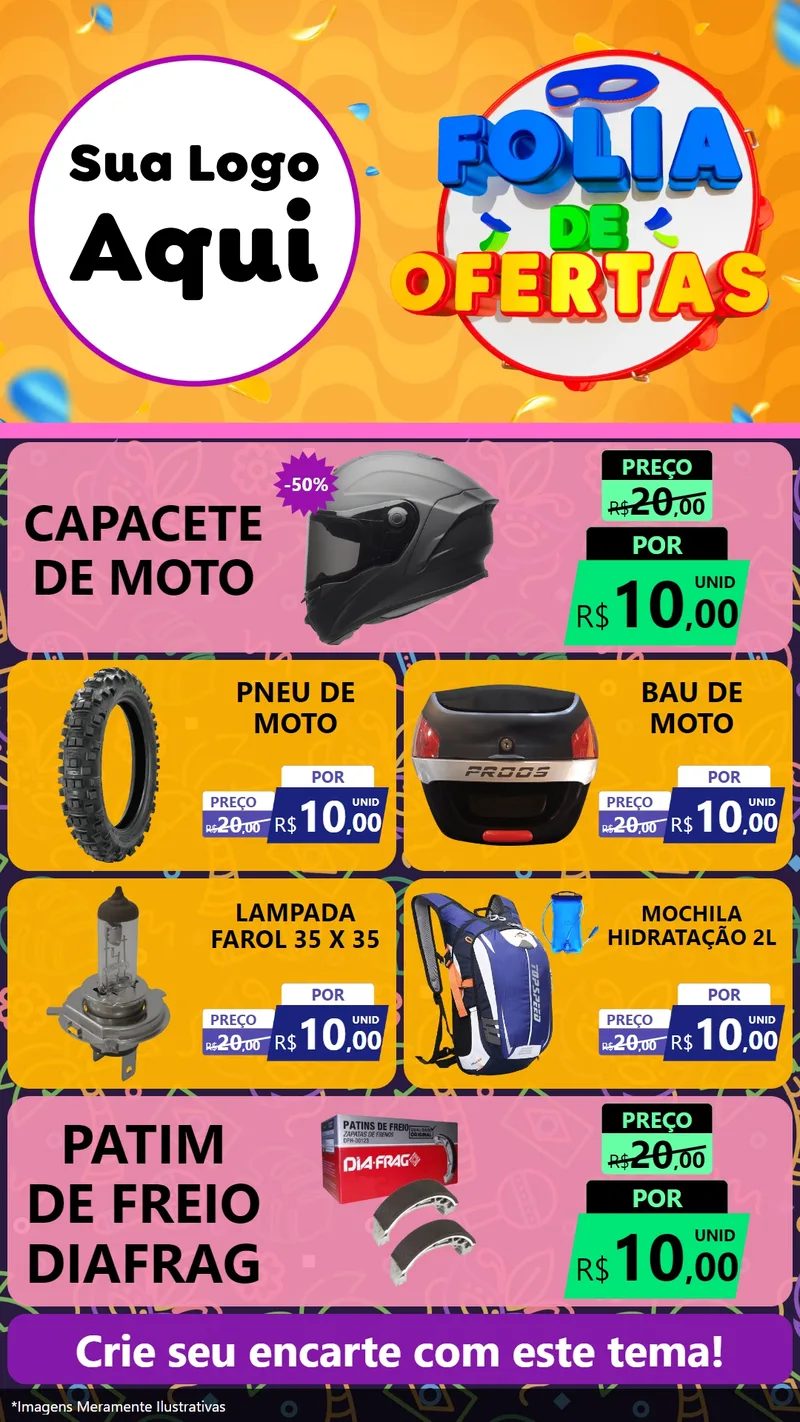 Modelo de TV para TV Vertical com o tema Folia de Ofertas para Moto peças
