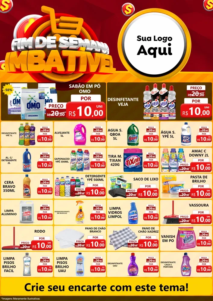 Modelo de Encarte para Encarte A4 Vertical com o tema Fim de Semana Imbatível para Produtos de Limpeza