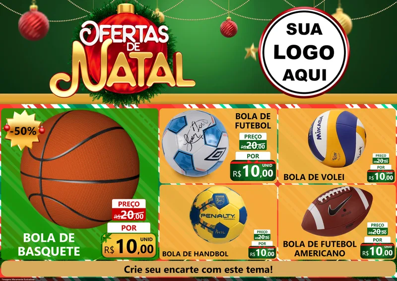 Modelo de Encarte para Encarte A4 Horizontal com o tema Ofertas de Natal para Artigos Esportivos