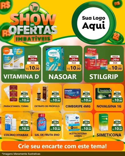 Modelo de Rede Social para Feed Instagram com o tema Show de Ofertas Imbatíveis para Farmácia