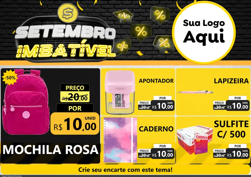 Modelo de Encarte para Encarte A4 Horizontal com o tema Setembro Imbatível para Papelaria
