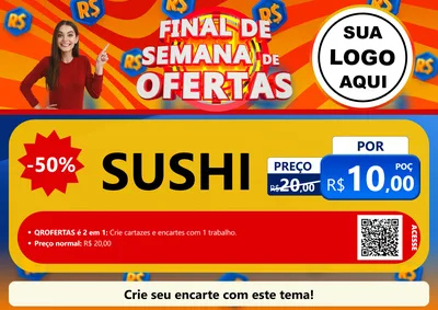 Modelo de Cartaz para Cartaz A4 Horizontal com o tema Final de Semana de Ofertas para Comida japonesa