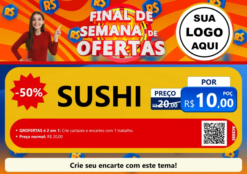 Modelo de Cartaz para Cartaz A4 Horizontal com o tema Final de Semana de Ofertas para Comida japonesa