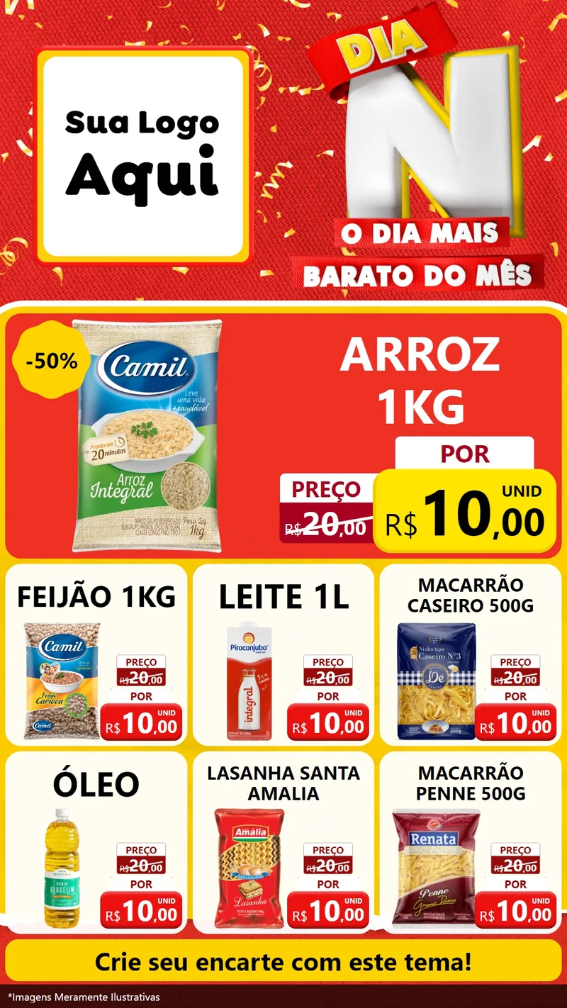Modelo de Rede Social para Stories com o tema Dia N o Dia Mais Barato do Mês para Supermercado